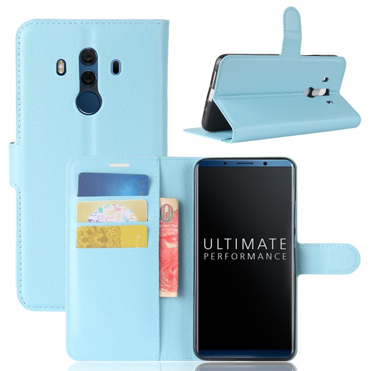 Litchi Skin PU Leather Wallet Stand Mobile Phone Cover for Huawei Mate 10 Pro / Mate 10 Pro Porsche Design - Blue-1