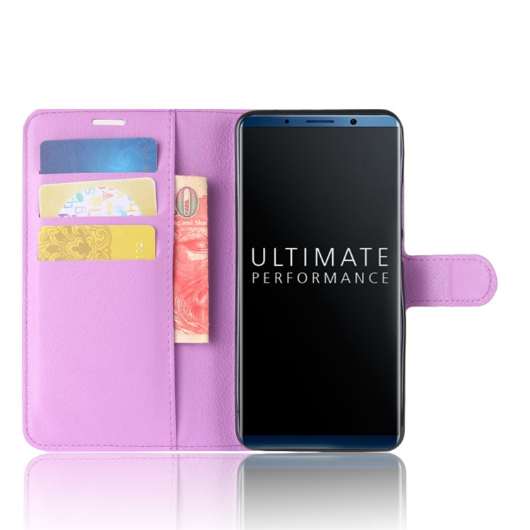 Litchi Skin PU Leather Wallet Stand Cell Phone Cover for Huawei Mate 10 Pro / Mate 10 Pro Porsche Design - Purple-4