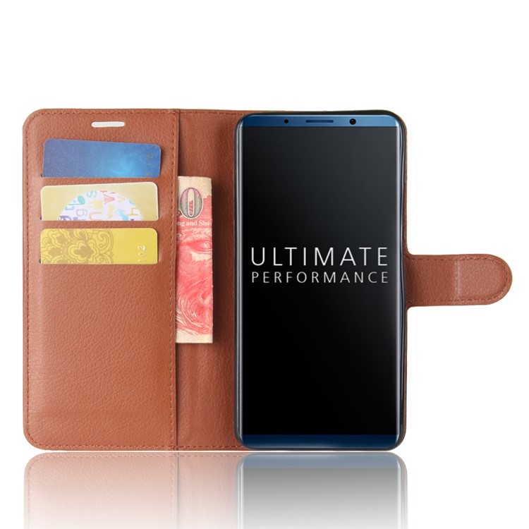 Litchi Skin PU Leather Wallet Stand Phone Shell with Magnet for Huawei Mate 10 Pro / Mate 10 Pro Porsche Design - Brown-4