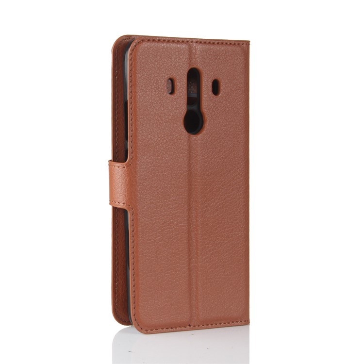 Litchi Skin PU Leather Wallet Stand Phone Shell with Magnet for Huawei Mate 10 Pro / Mate 10 Pro Porsche Design - Brown-6