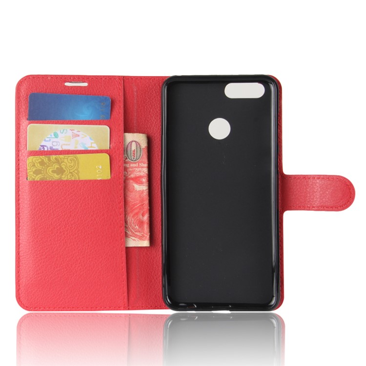 Litchi Texture Wallet Stand Leather Shell for Huawei Honor 7X - Red-4