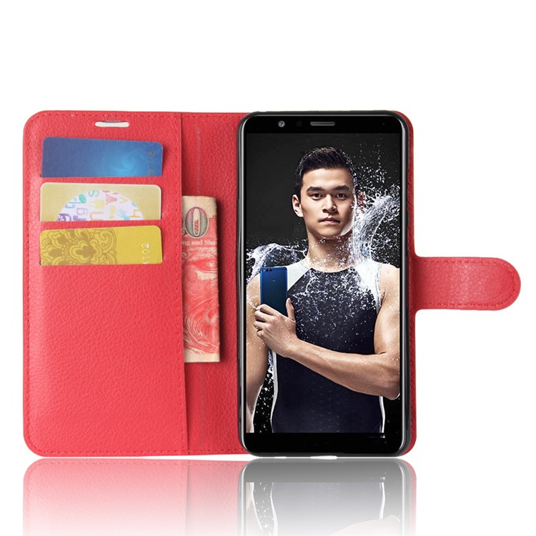 Litchi Texture Wallet Stand Leather Shell for Huawei Honor 7X - Red-5