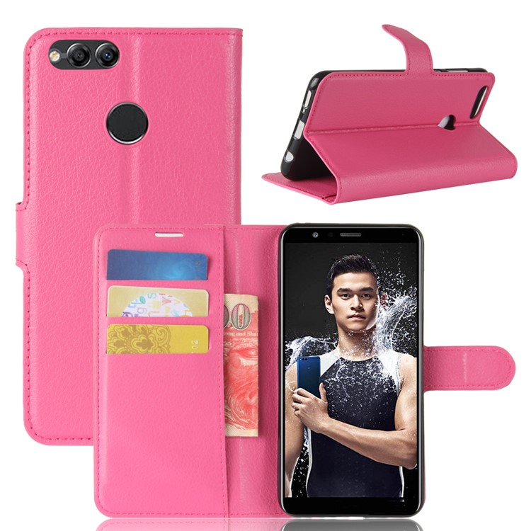 Litchi Texture Wallet Stand Leather Phone Case for Huawei Honor 7X - Rose-6