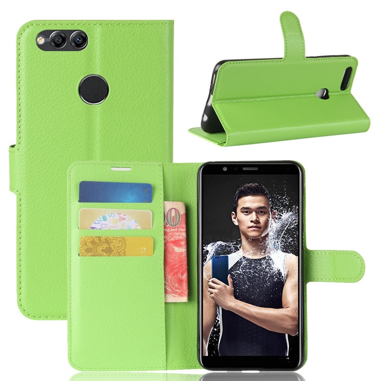 Litchi Texture Wallet Leather Mobile Case with Stand for Huawei Honor 7X - Green-6