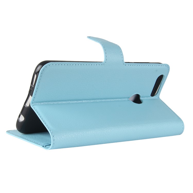 Litchi Skin Wallet Stand Leather Mobile Casing for Huawei Honor 7X - Blue-3
