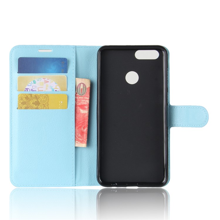 Litchi Skin Wallet Stand Leather Mobile Casing for Huawei Honor 7X - Blue-4