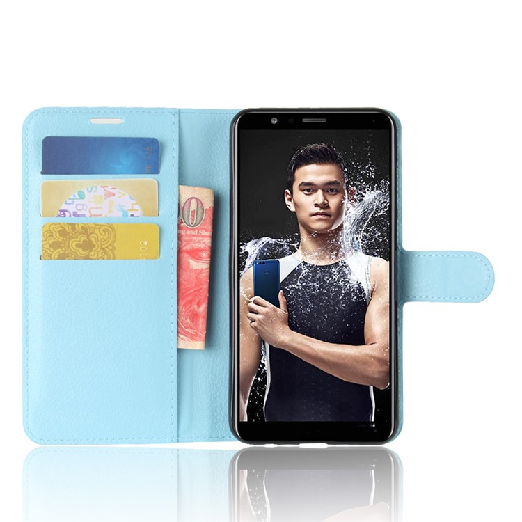 Litchi Skin Wallet Stand Leather Mobile Casing for Huawei Honor 7X - Blue-5