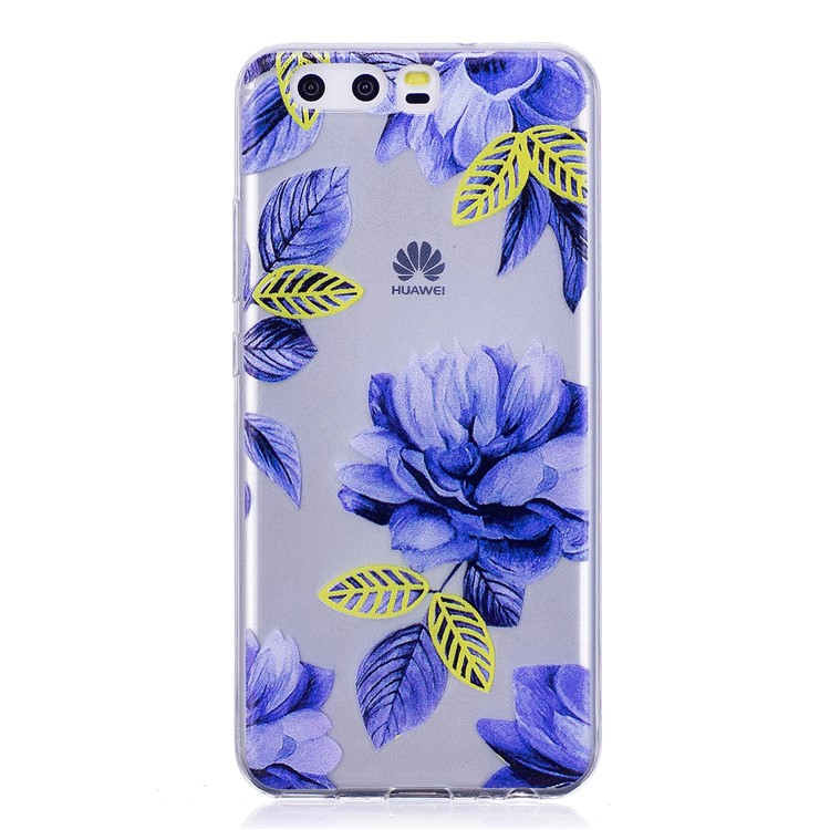 Pattern Printing TPU Flexible Cellphone Cover for Huawei P10 - Blue Flowers-1