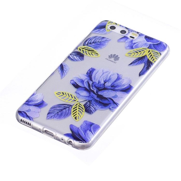 Pattern Printing TPU Flexible Cellphone Cover for Huawei P10 - Blue Flowers-2