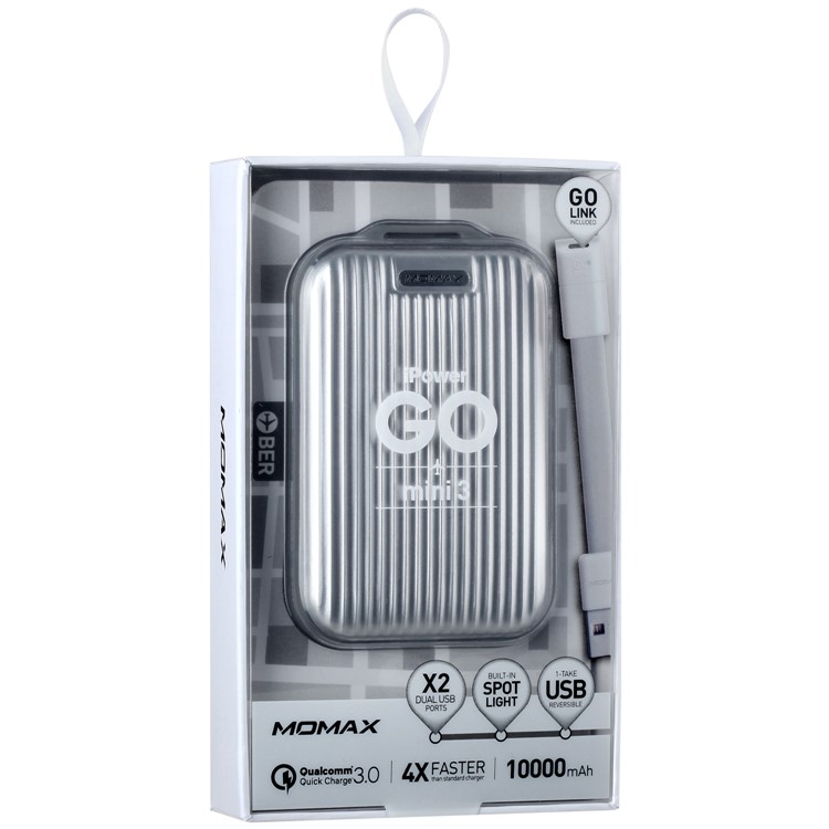 MOMAX iPower Go mini3 Traveling Case 10000mAh Dual USB Power Bank with Quick Charge 3.0 - Silver Color-10