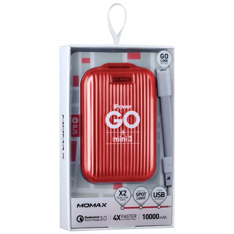 MOMAX iPower Go mini3 Traveling Case 10000mAh Dual USB Battery Charger with Quick Charge 3.0 - Red-10