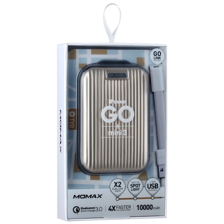 MOMAX iPower Go mini3 Traveling Case Quick Charge 3.0 10000mAh Dual USB Power Bank - Gold Color-10