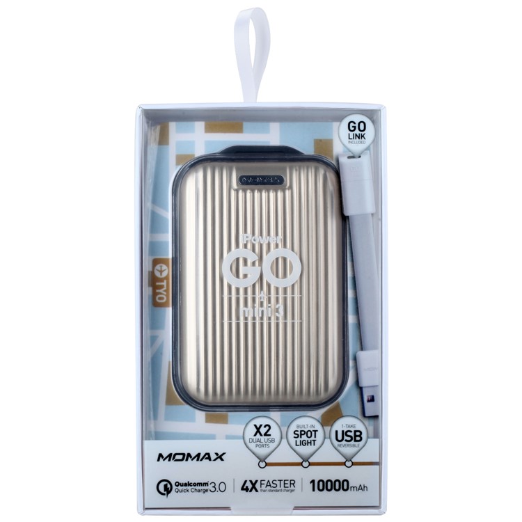 MOMAX iPower Go mini3 Traveling Case Quick Charge 3.0 10000mAh Dual USB Power Bank - Gold Color-11