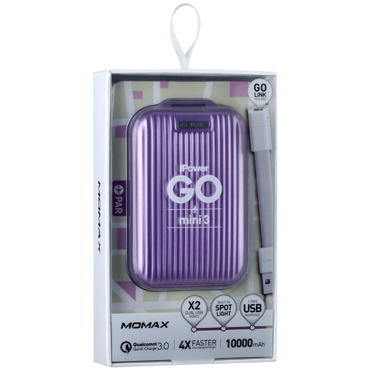 MOMAX iPower Go mini3 Traveling Case Quick Charge 3.0 10000mAh External Battery Charger - Purple-10