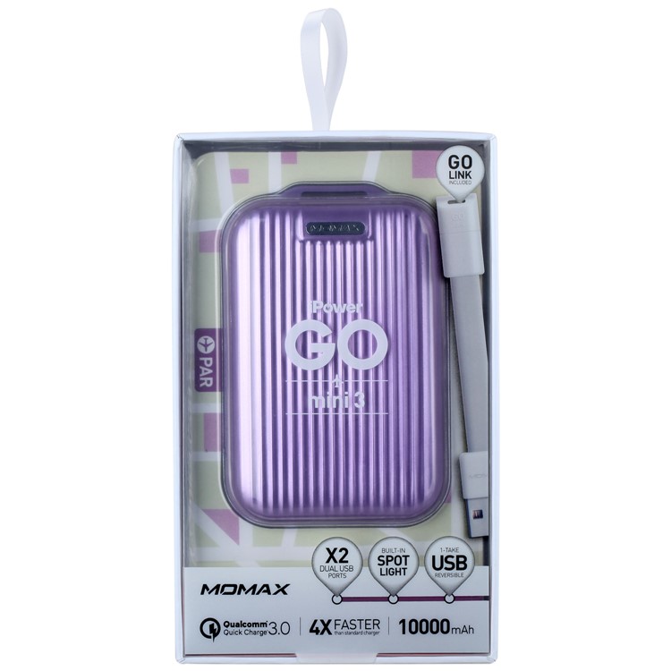 MOMAX iPower Go mini3 Traveling Case Quick Charge 3.0 10000mAh External Battery Charger - Purple-11