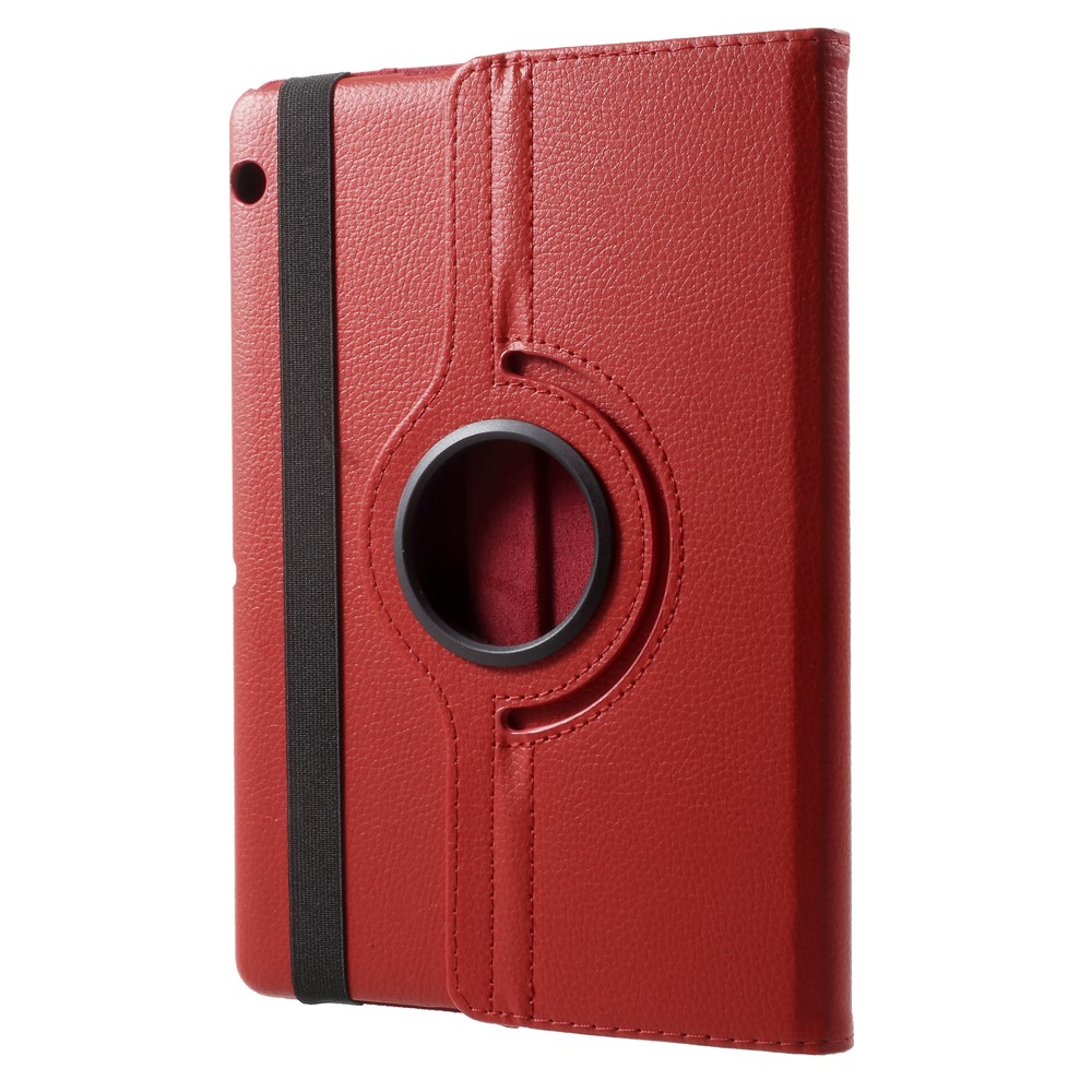 Litchi Grain Leather Protective Case Con 360 Grados de Diseño de Stand Rotativo Para Huawei MediaPad T3 10 - Rojo-4