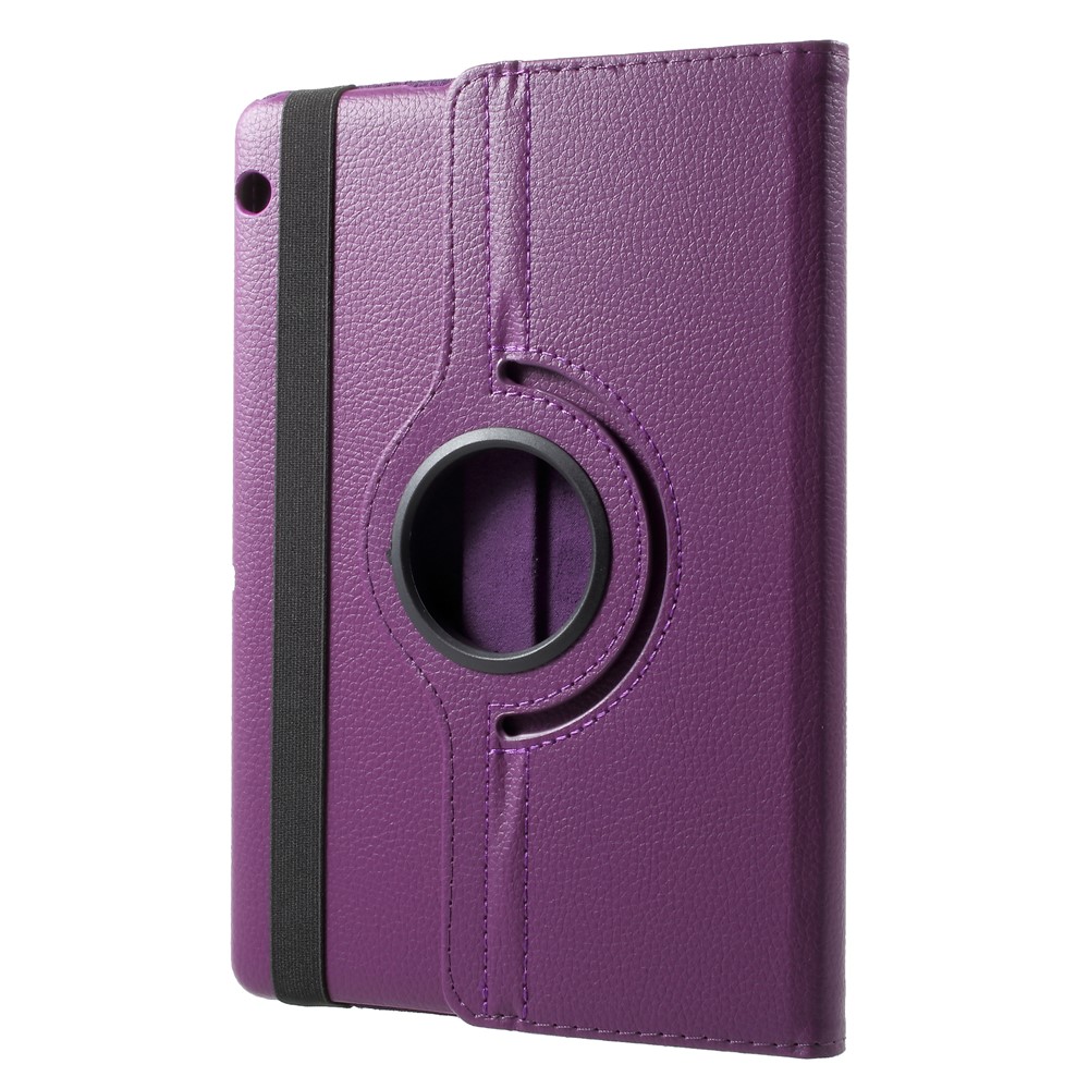 Para Huawei Mediapad T3 10 Litchi Grain Cubierta Protectora De Cuero Del Soporte Giratorio De 360 ??grados - Púrpura-1
