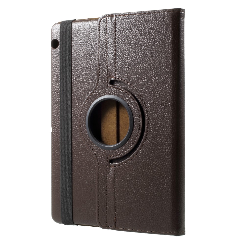 For Huawei MediaPad T3 10 Litchi Grain 360 Degree Rotary Stand Leather Flip Case - Brown-1