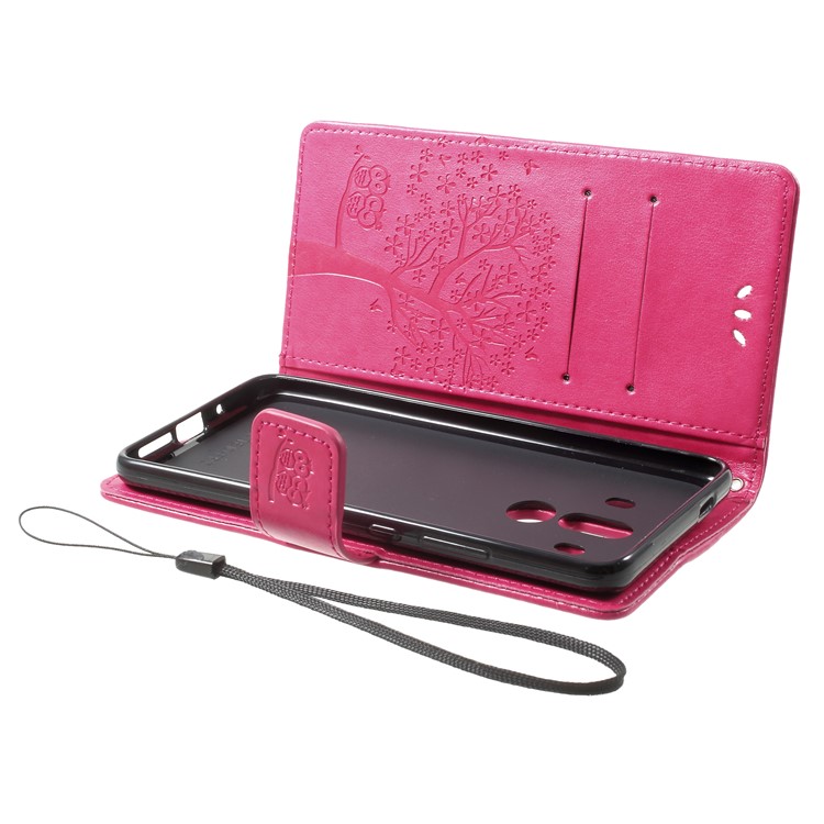 Imprint Tree Owl Leather Wallet Case for Huawei Mate 10 Pro - Rose-5