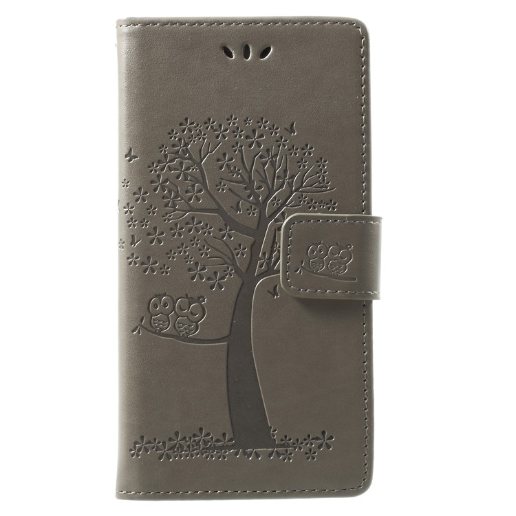 Imprint Tree Owl Leather Wallet Shell Case for Huawei Mate 10 Pro - Grey-1