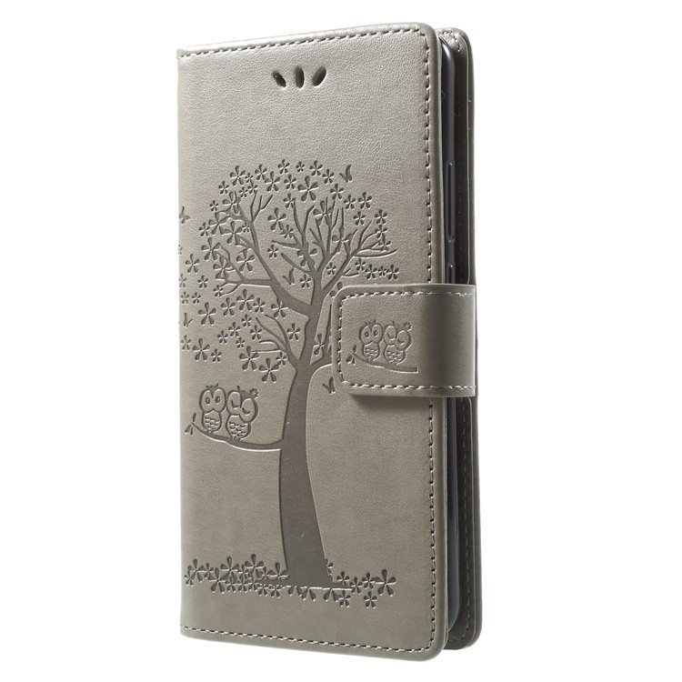 Imprint Tree Owl Leather Wallet Shell Case for Huawei Mate 10 Pro - Grey-3