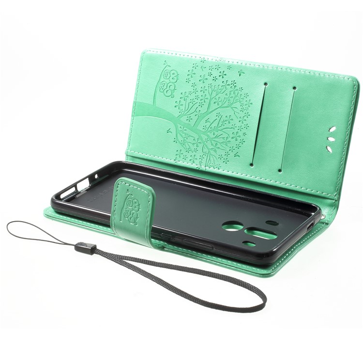 Imprint Tree Owl Wallet Leather Stand Cover for Huawei Mate 10 Pro - Green-5