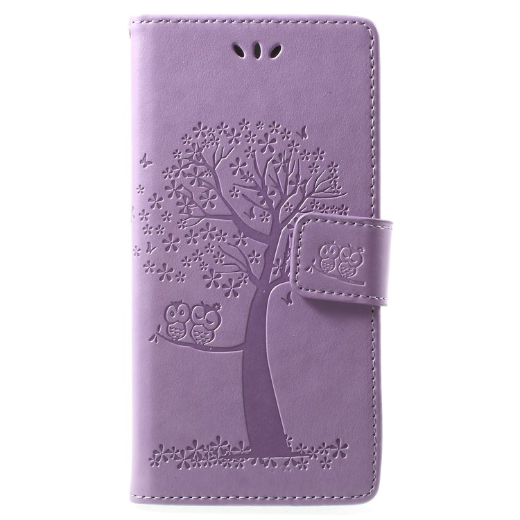 Imprint Tree Owl Leather Wallet Phone Case for Huawei Mate 10 Pro - Purple-1