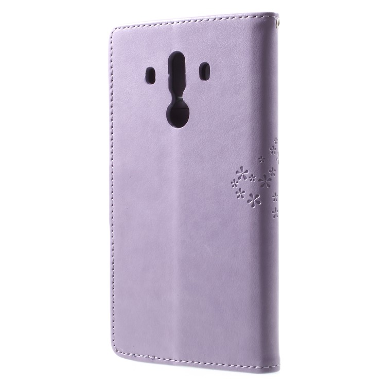 Imprint Tree Owl Leather Wallet Phone Case for Huawei Mate 10 Pro - Purple-2
