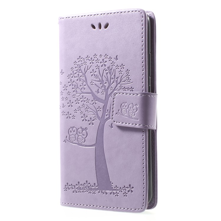 Imprint Tree Owl Leather Wallet Phone Case for Huawei Mate 10 Pro - Purple-3