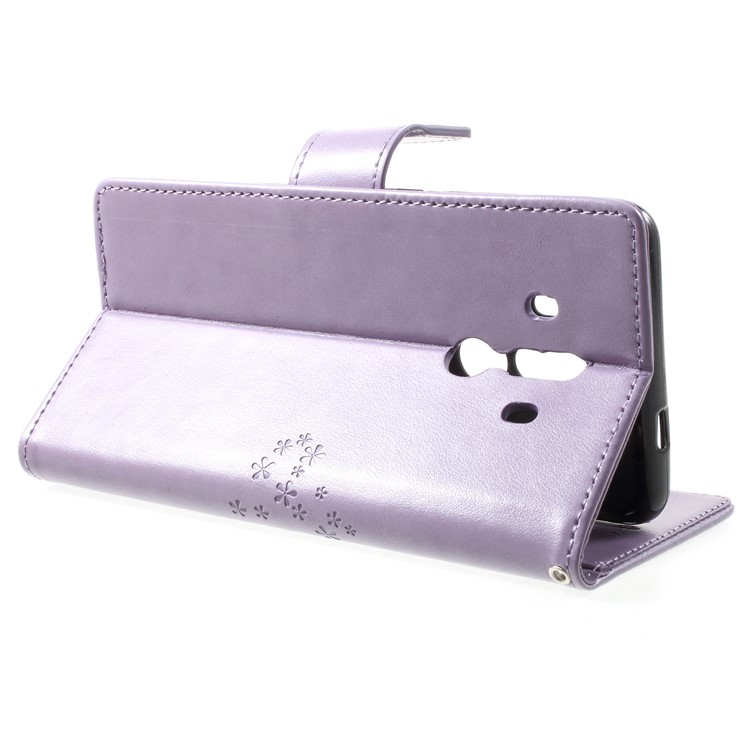 Imprint Tree Owl Leather Wallet Phone Case for Huawei Mate 10 Pro - Purple-4