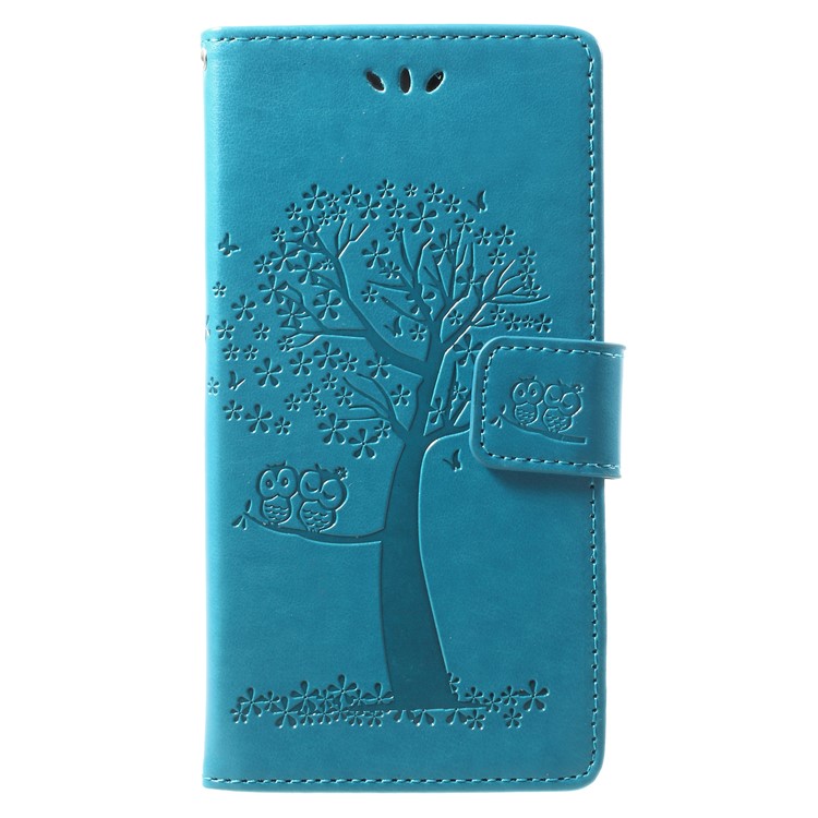 Imprint Tree Owl Cell Phone Leather Wallet Case for Huawei Mate 10 Pro - Blue-1