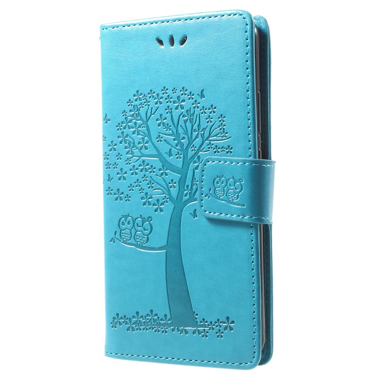 Imprint Tree Owl Cell Phone Leather Wallet Case for Huawei Mate 10 Pro - Blue-3