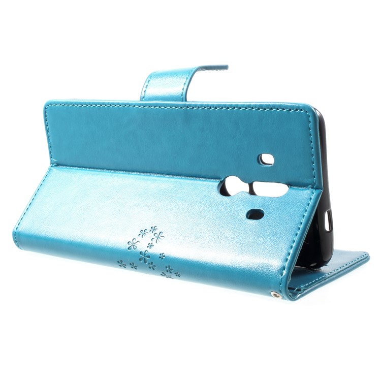 Imprint Tree Owl Cell Phone Leather Wallet Case for Huawei Mate 10 Pro - Blue-4