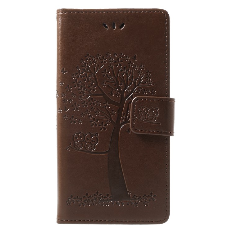 Imprint Tree Owl Leather Card Holder Case for Huawei Mate 10 Pro - Brown-1