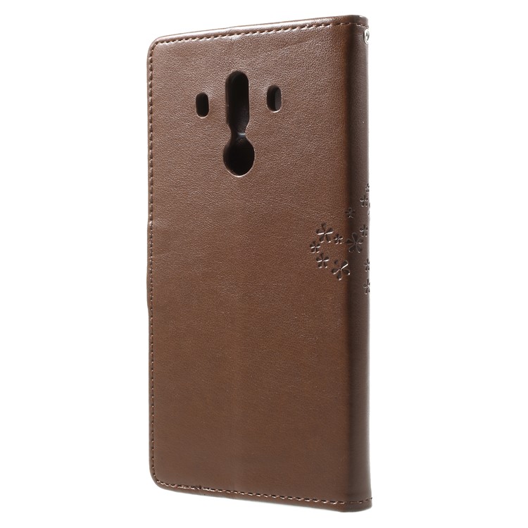 Imprint Tree Owl Leather Card Holder Case for Huawei Mate 10 Pro - Brown-2