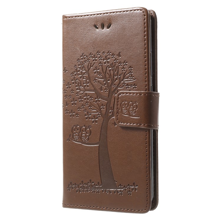 Imprint Tree Owl Leather Card Holder Case for Huawei Mate 10 Pro - Brown-3