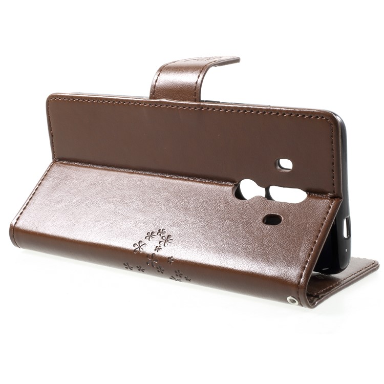 Imprint Tree Owl Leather Card Holder Case for Huawei Mate 10 Pro - Brown-4