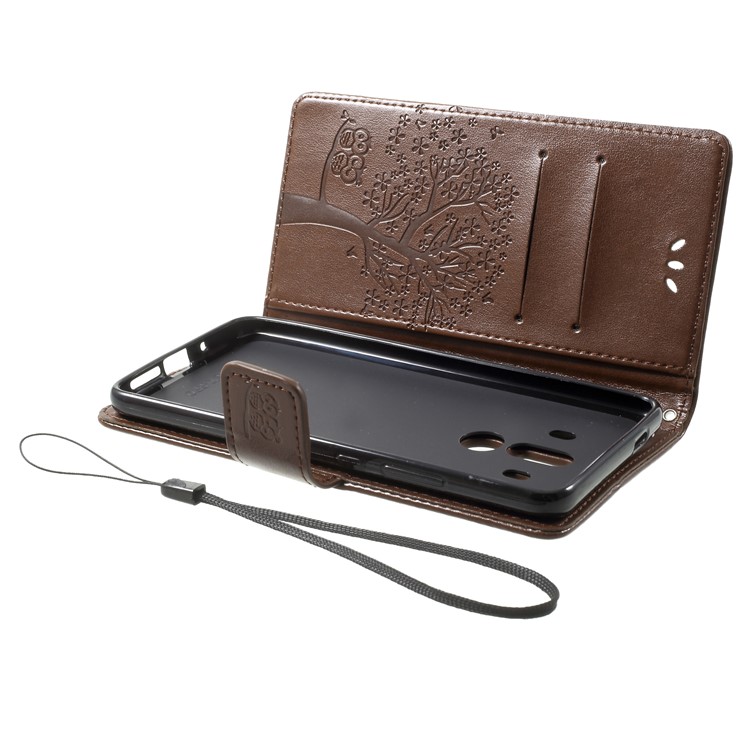 Imprint Tree Owl Leather Card Holder Case for Huawei Mate 10 Pro - Brown-5