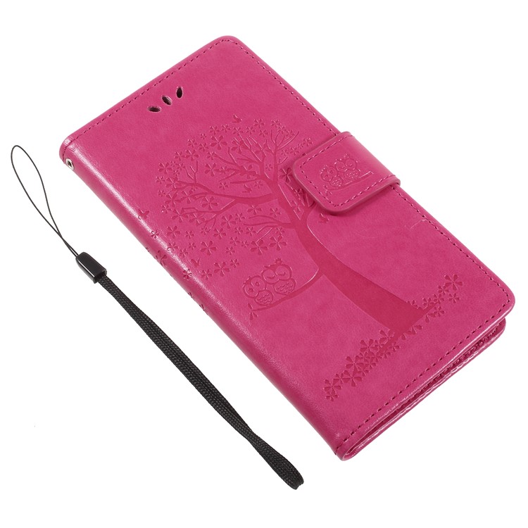 Imprint Tree Owl Magnetic Wallet PU Leather Casing with Stand for Huawei Mate 10 - Rose-7