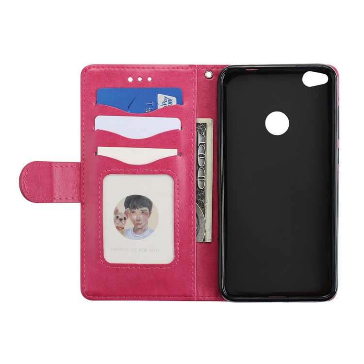 Flamingo Pattern Flash Powder Leather Wallet Case for Huawei P8 Lite (2017) / Honor 8 Lite - Rose-5