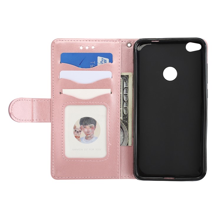 Flamingo Pattern Flash Powder Leather Wallet Cover for Huawei P8 Lite (2017) / Honor 8 Lite - Rose Gold-5