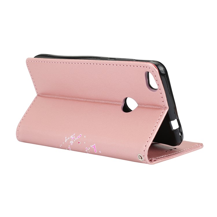 Flamingo Pattern Flash Powder Leather Wallet Cover for Huawei P8 Lite (2017) / Honor 8 Lite - Rose Gold-7