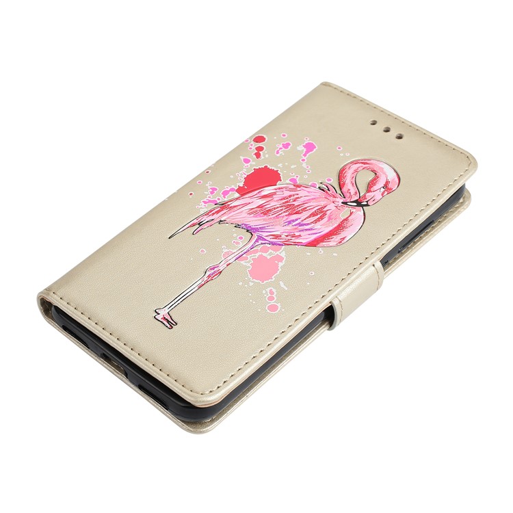 Flamingo Pattern Flash Powder Stand Leather Wallet Case for Huawei P8 Lite (2017) / Honor 8 Lite - Gold-4