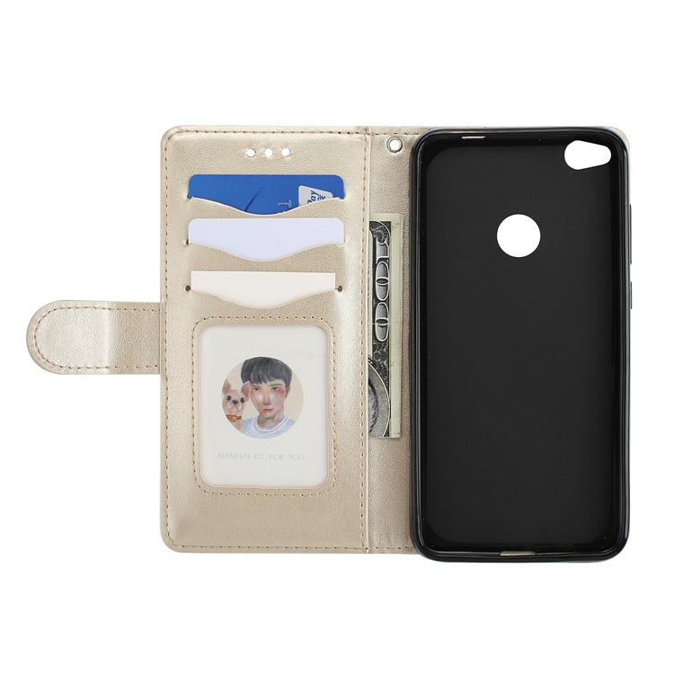 Flamingo Pattern Flash Powder Stand Leather Wallet Case for Huawei P8 Lite (2017) / Honor 8 Lite - Gold-5