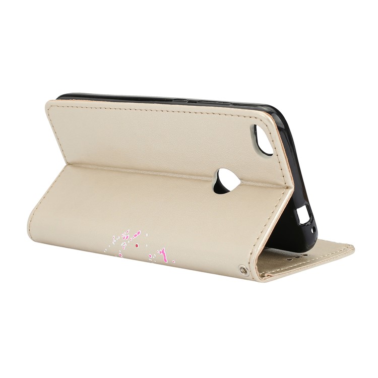 Flamingo Pattern Flash Powder Stand Leather Wallet Case for Huawei P8 Lite (2017) / Honor 8 Lite - Gold-7