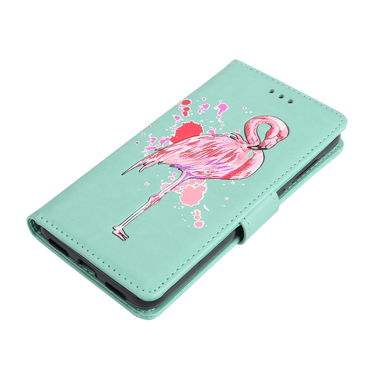 Flamingo Pattern Flash Powder Wallet Leather Stand Case for Huawei P8 Lite (2017) / Honor 8 Lite - Cyan-4