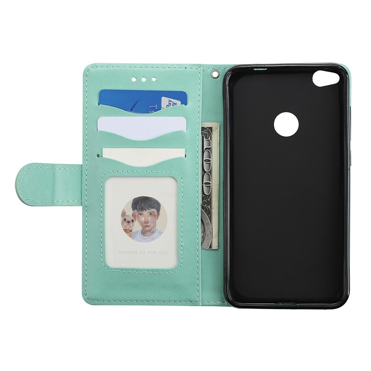 Flamingo Pattern Flash Powder Wallet Leather Stand Case for Huawei P8 Lite (2017) / Honor 8 Lite - Cyan-5