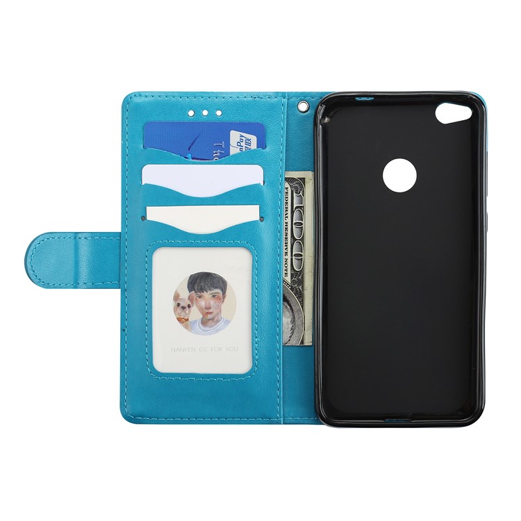 Flamingo Pattern Flash Powder Wallet Leather Stand Cover for Huawei P8 Lite (2017) / Honor 8 Lite - Blue-5