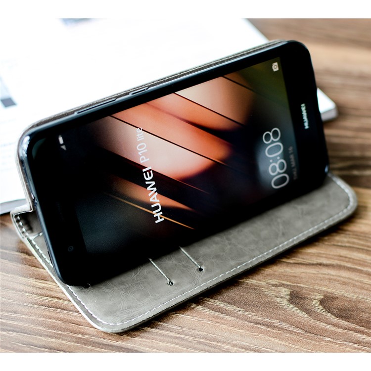 Peace Dove Series PU Leather Wallet Stand Cell Phone Flip Cover for Huawei P10 Lite - Grey-3