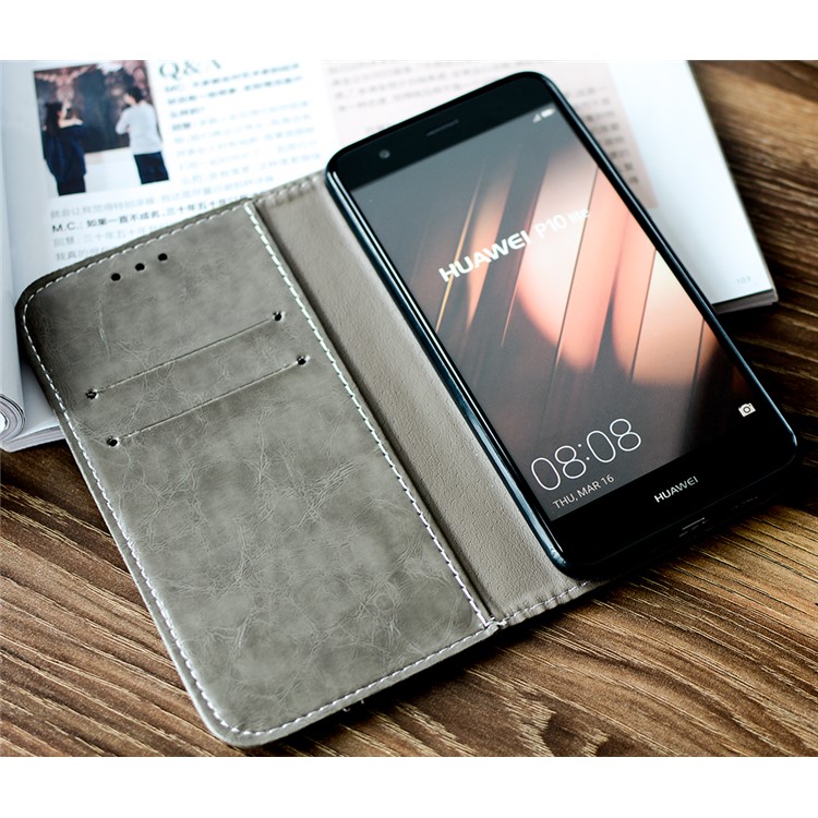 Peace Dove Series PU Leather Wallet Stand Cell Phone Flip Cover for Huawei P10 Lite - Grey-4